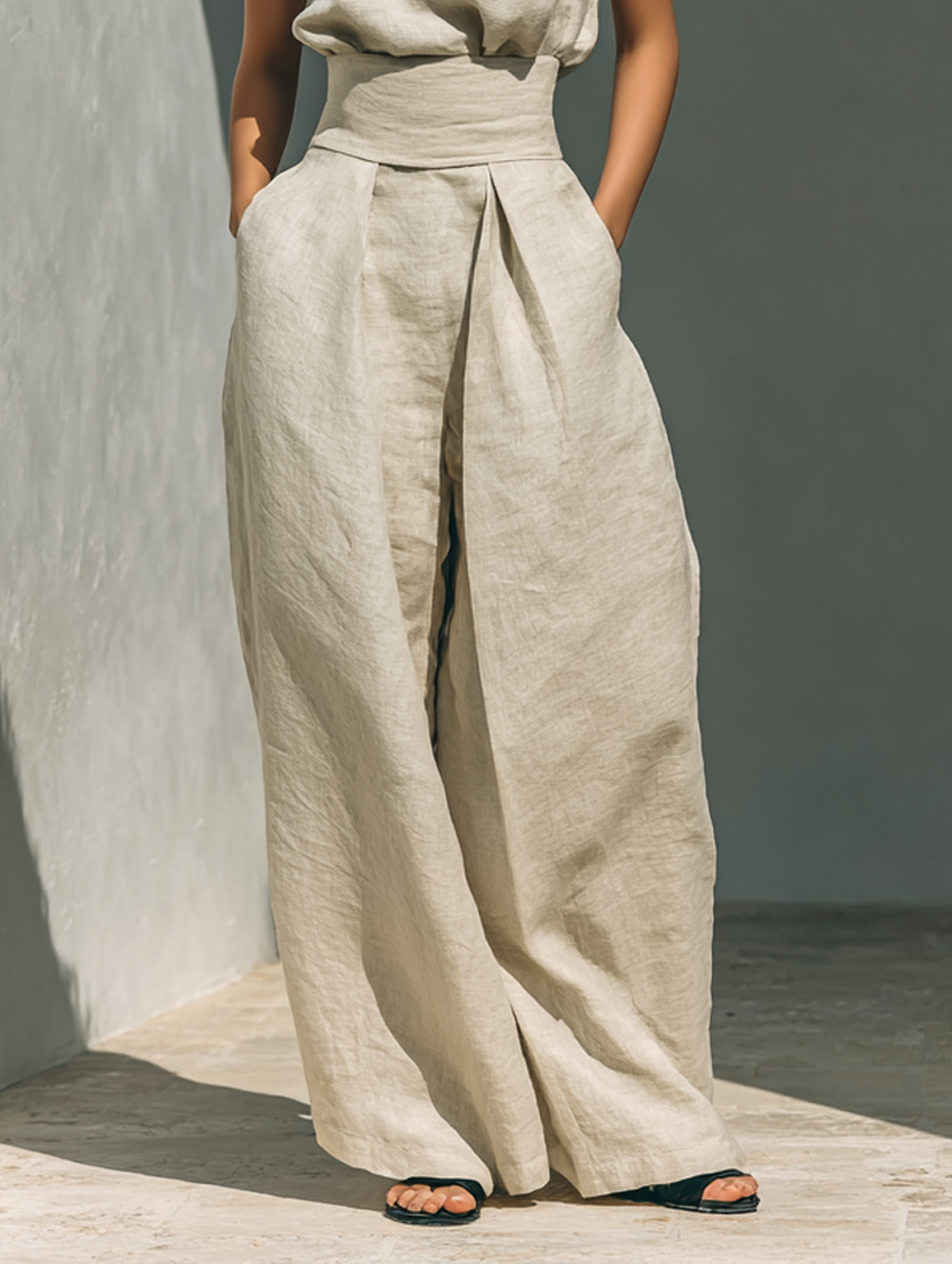 Selene | Minimalist Cotton and Linen Set with Wide Pants