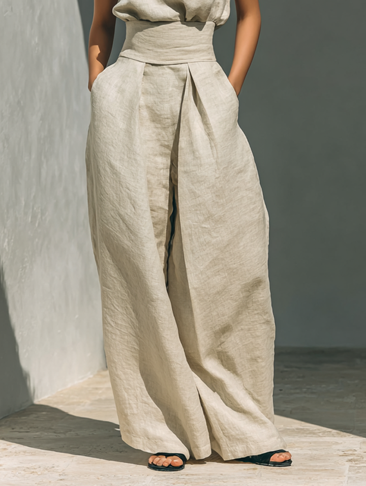 Selene | Minimalist Cotton and Linen Set with Wide Pants