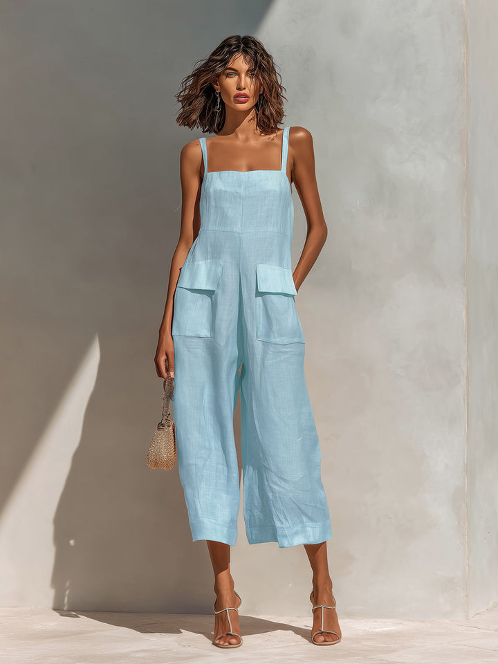 Liora | Elegant Fluid Pink Linen Jumpsuit