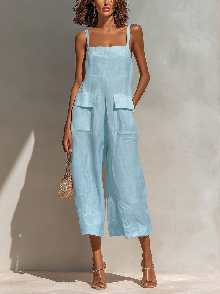Liora | Elegant Fluid Pink Linen Jumpsuit