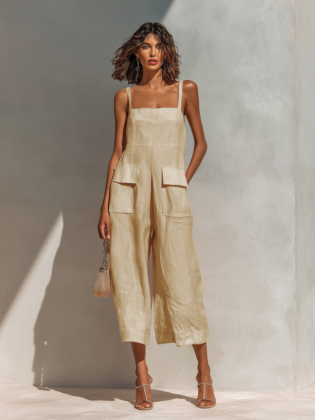 Liora | Elegant Fluid Pink Linen Jumpsuit