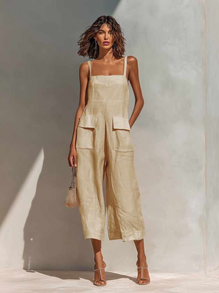 Liora | Elegant Fluid Pink Linen Jumpsuit