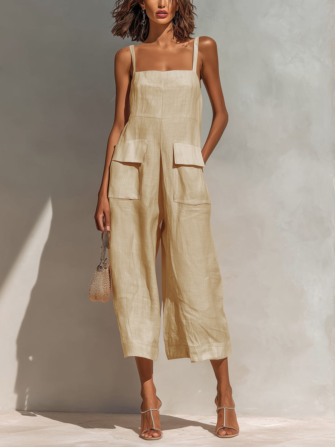 Liora | Elegant Fluid Pink Linen Jumpsuit
