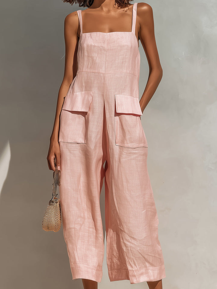 Liora | Elegant Fluid Pink Linen Jumpsuit