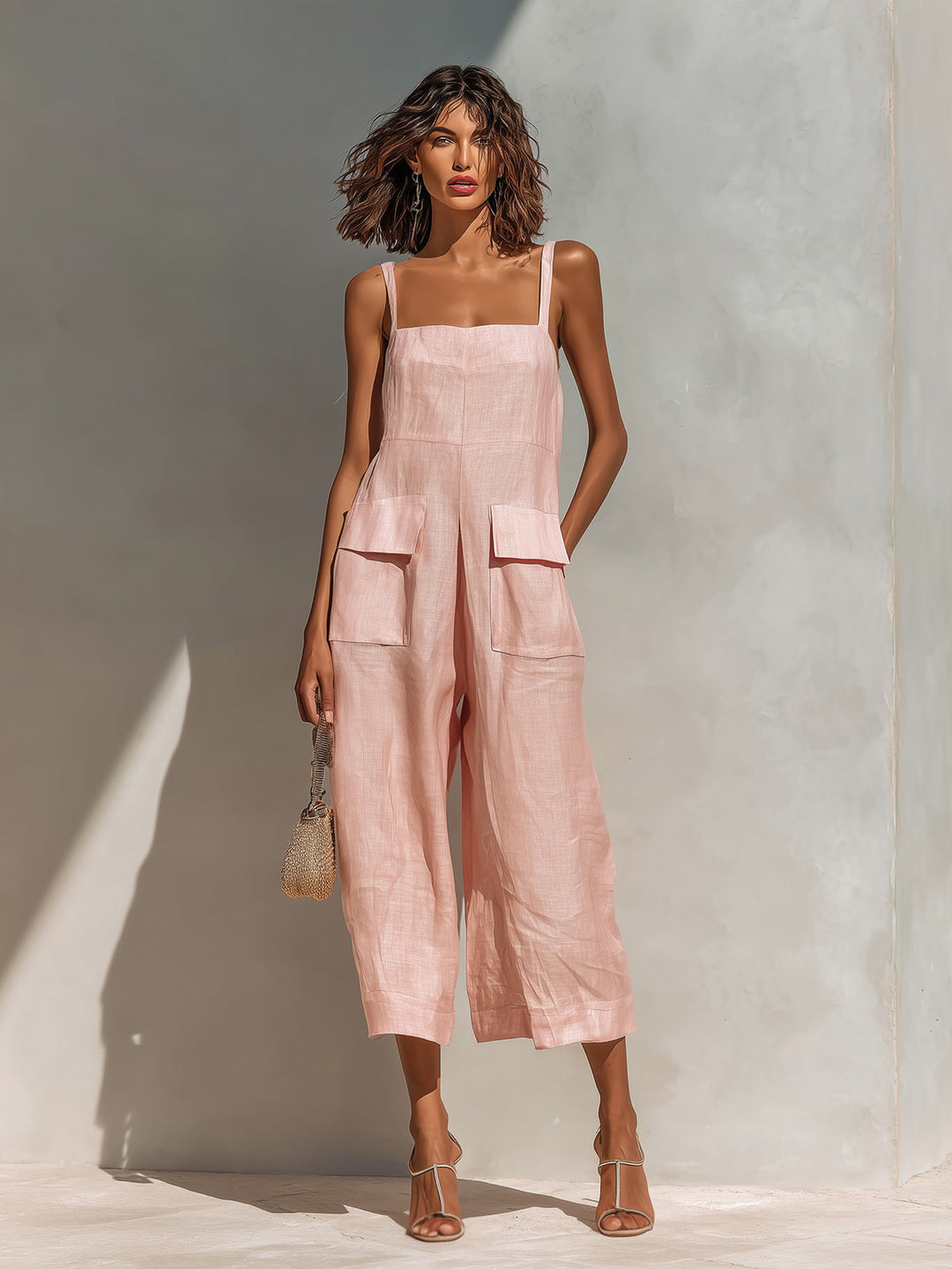 Liora | Elegant Fluid Pink Linen Jumpsuit