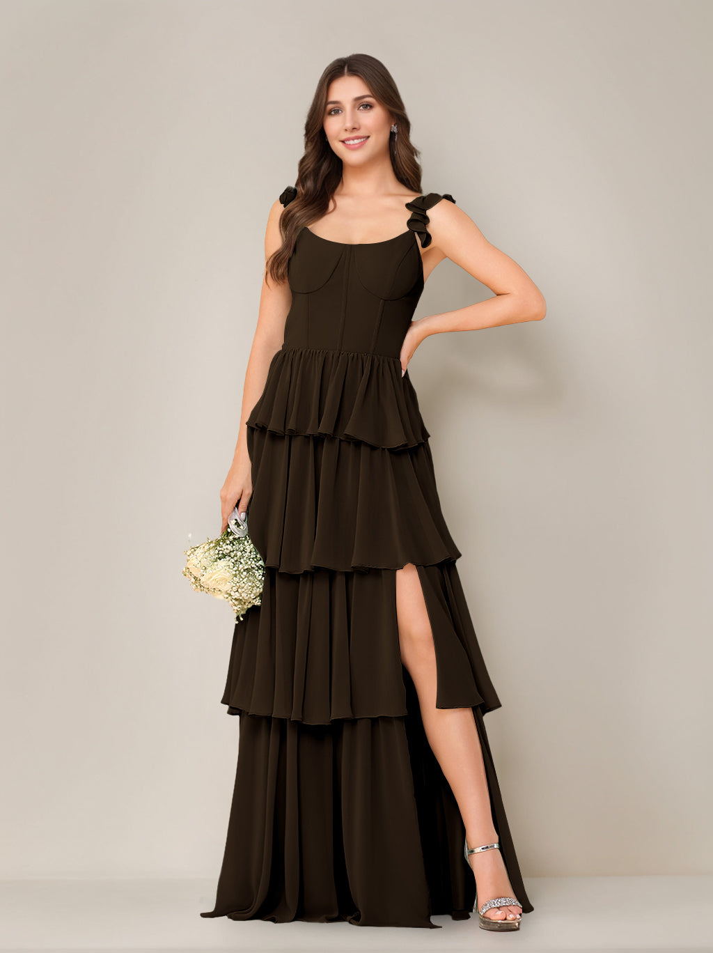 A-Line/Princess Scoop Neck Sleeveless Floor-Length Bridesmaid Dress with Ruffles & Split Side