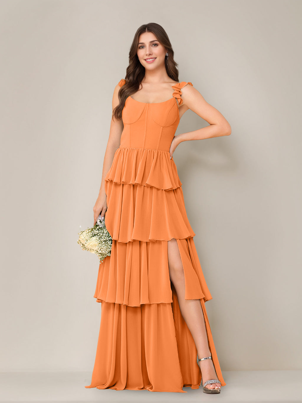 A-Line/Princess Scoop Neck Sleeveless Floor-Length Bridesmaid Dress with Ruffles & Split Side