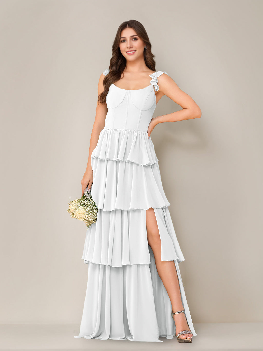A-Line/Princess Scoop Neck Sleeveless Floor-Length Bridesmaid Dress with Ruffles & Split Side