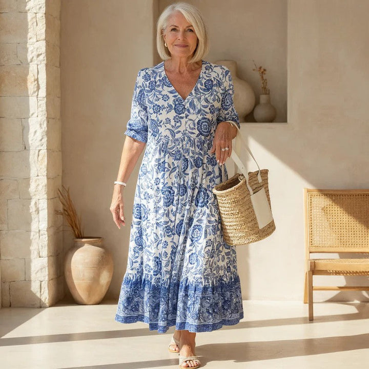 CATHY - Elegant Floral Dress with V-Neck