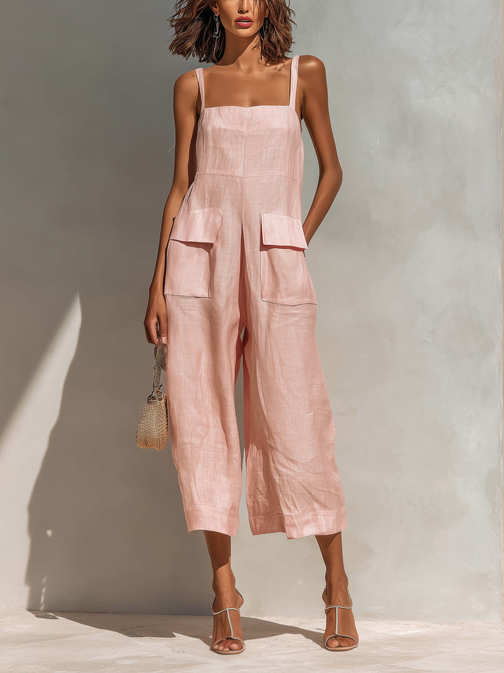 Liora | Elegant Fluid Pink Linen Jumpsuit