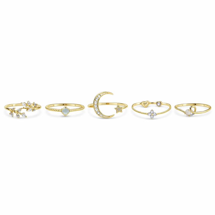 10-Piece Bohemian Ring Set in Silver and Gold