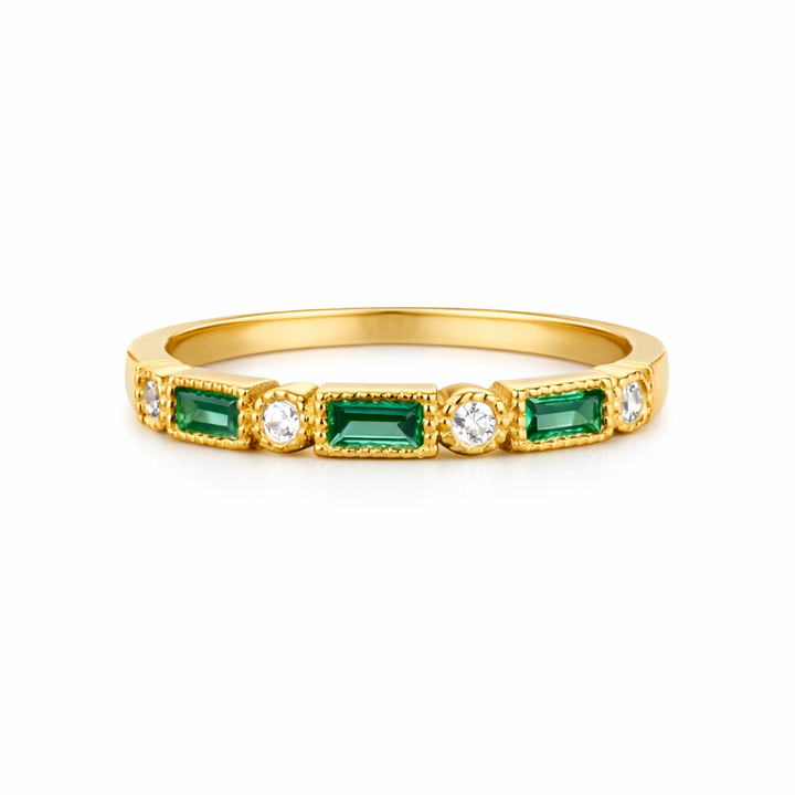 Alex - Green Inlaid Zirconia Gold Ring