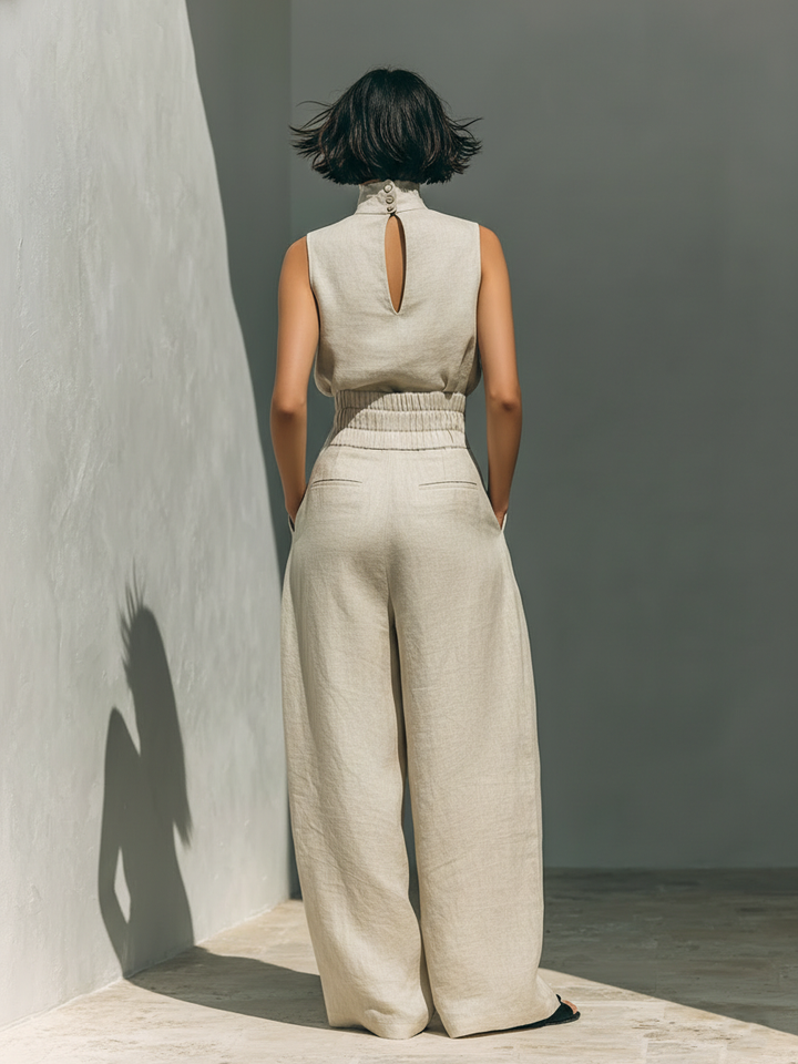 Selene | Minimalist Cotton and Linen Set with Wide Pants