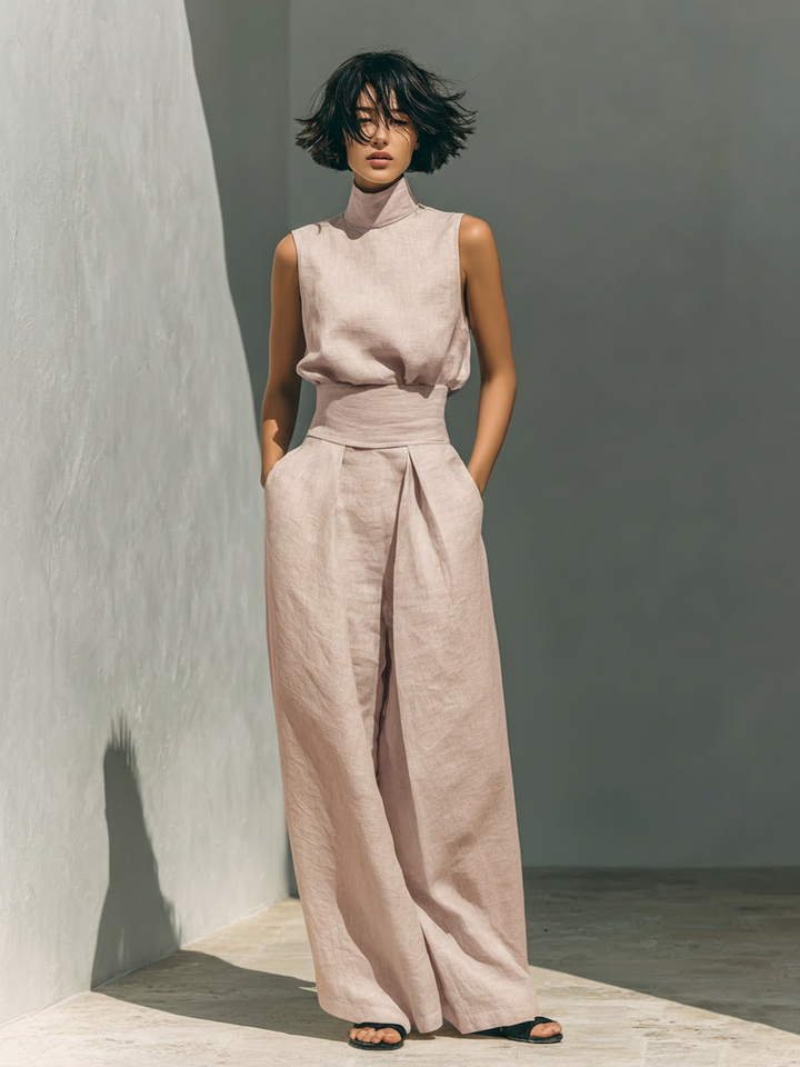 Selene | Minimalist Cotton and Linen Set with Wide Pants