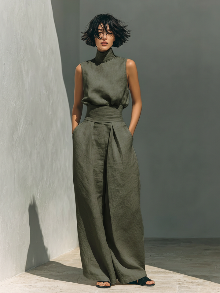 Selene | Minimalist Cotton and Linen Set with Wide Pants