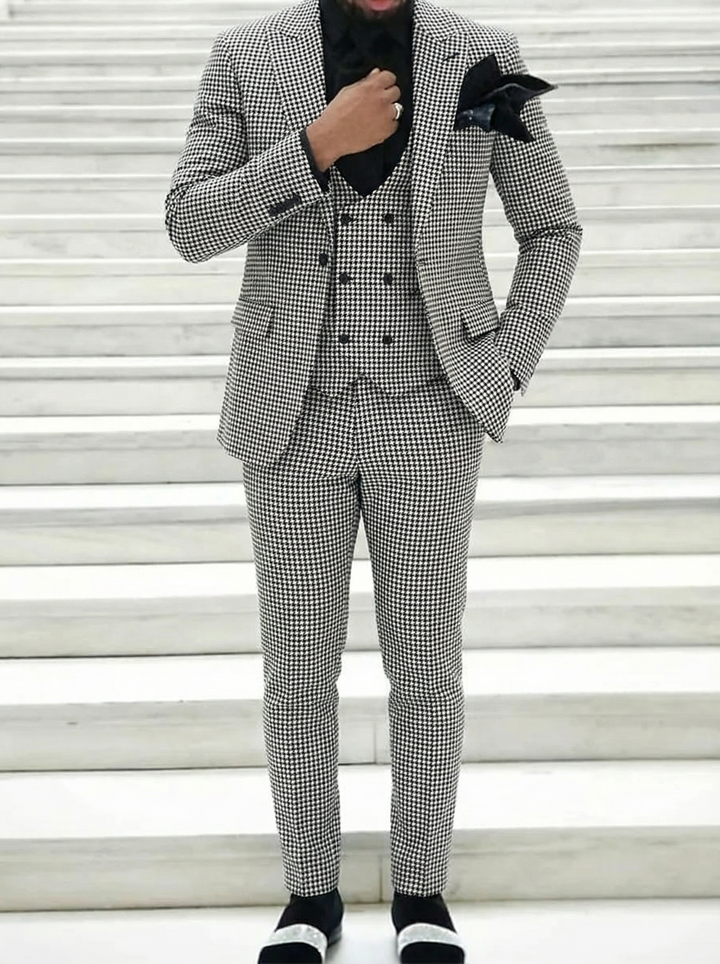 Black White Party Men's Retro Daily Tweed Single Breasted One-Button Party Casual Wedding Suits