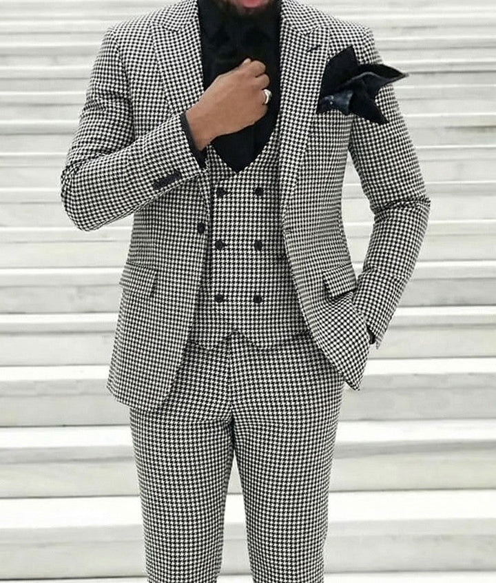 Black White Party Men's Retro Daily Tweed Single Breasted One-Button Party Casual Wedding Suits