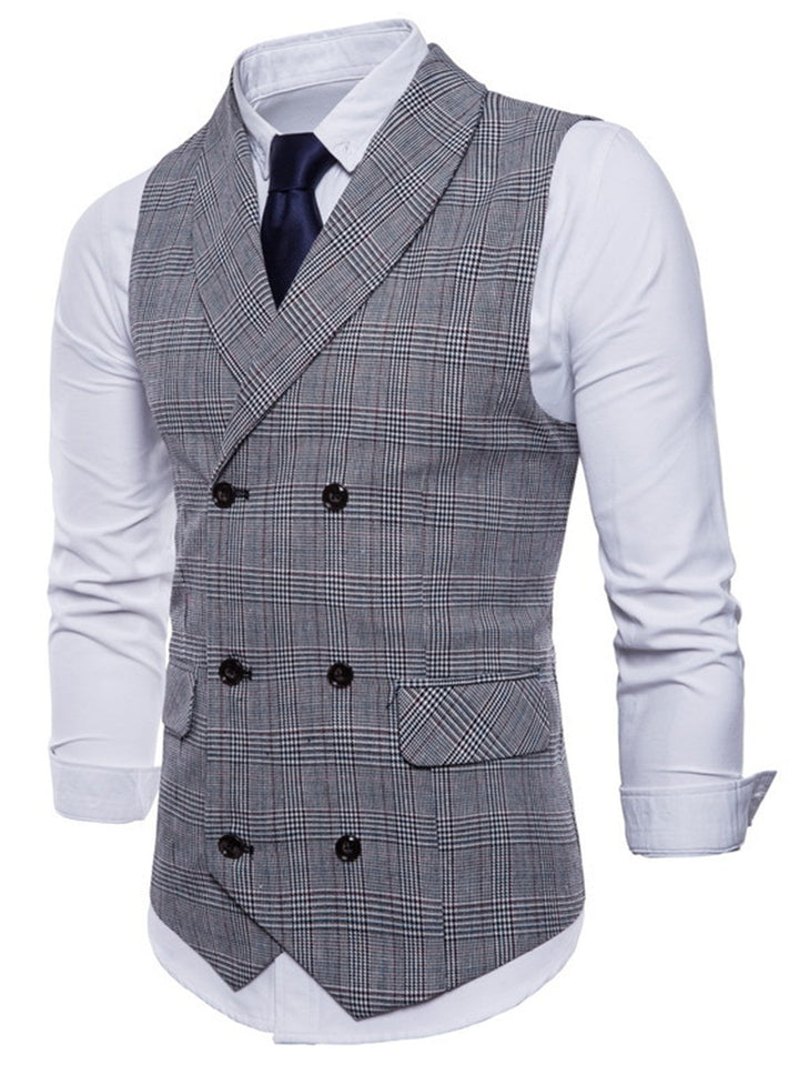 Light Grey Men's Formal Striped Two Breasted-Six Buttons Casual Daily Vest