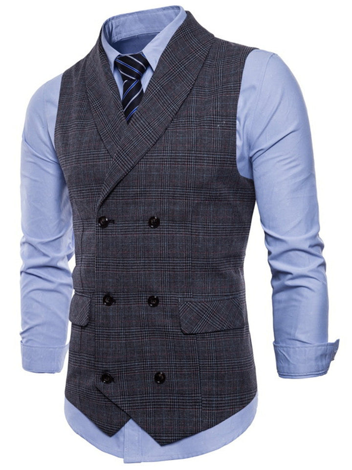 Light Grey Men's Formal Striped Two Breasted-Six Buttons Casual Daily Vest