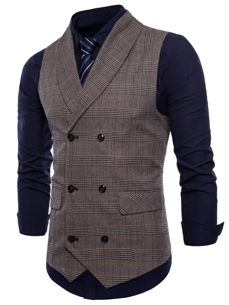 Light Grey Men's Formal Striped Two Breasted-Six Buttons Casual Daily Vest
