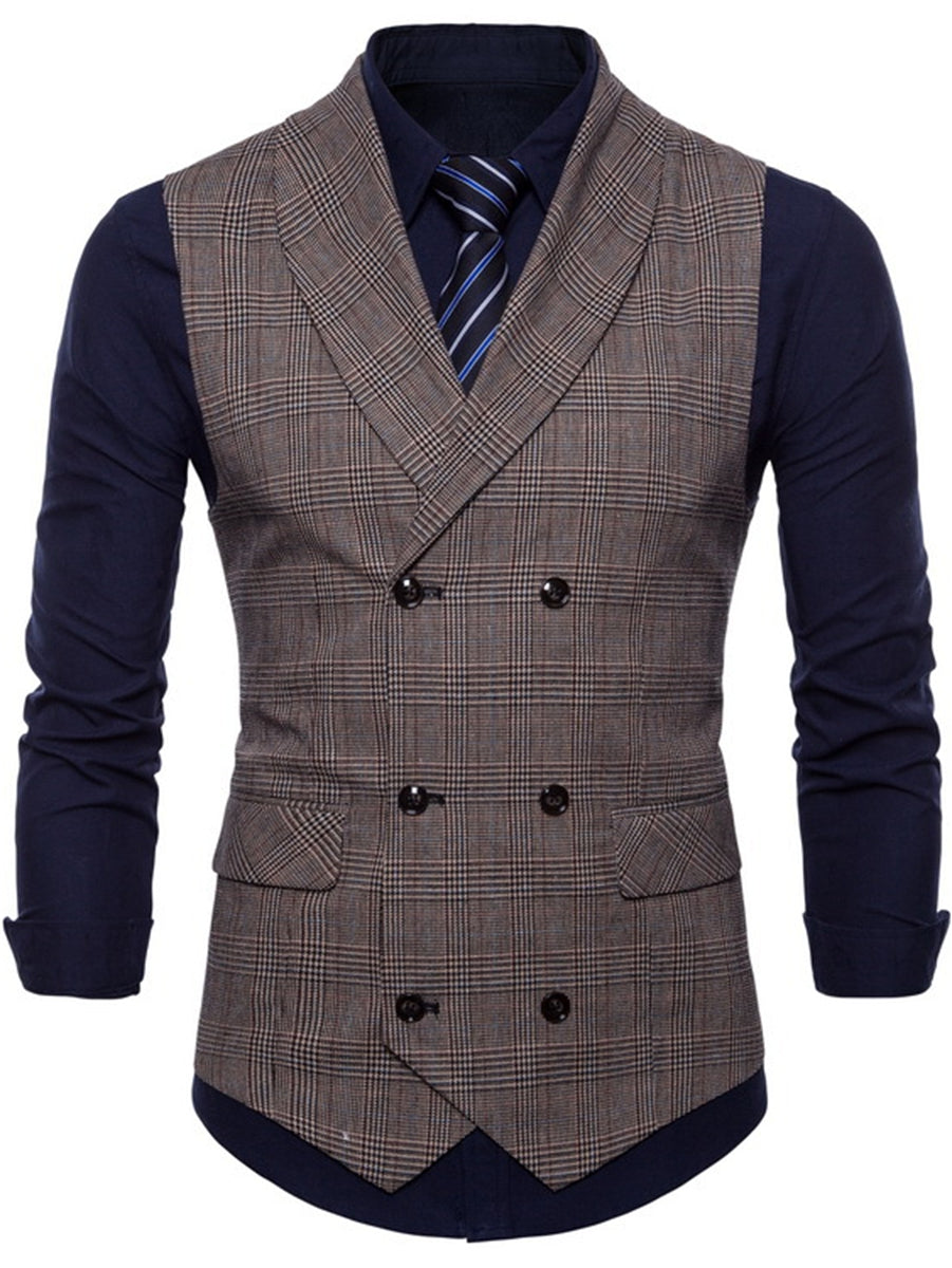 Light Grey Men's Formal Striped Two Breasted-Six Buttons Casual Daily Vest