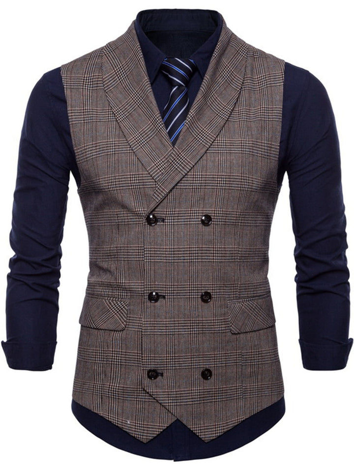Light Grey Men's Formal Striped Two Breasted-Six Buttons Casual Daily Vest