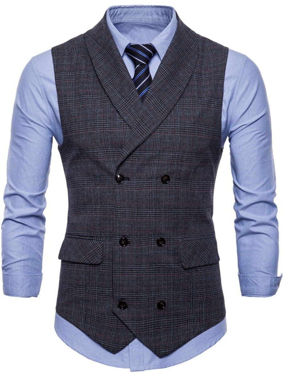 Light Grey Men's Formal Striped Two Breasted-Six Buttons Casual Daily Vest