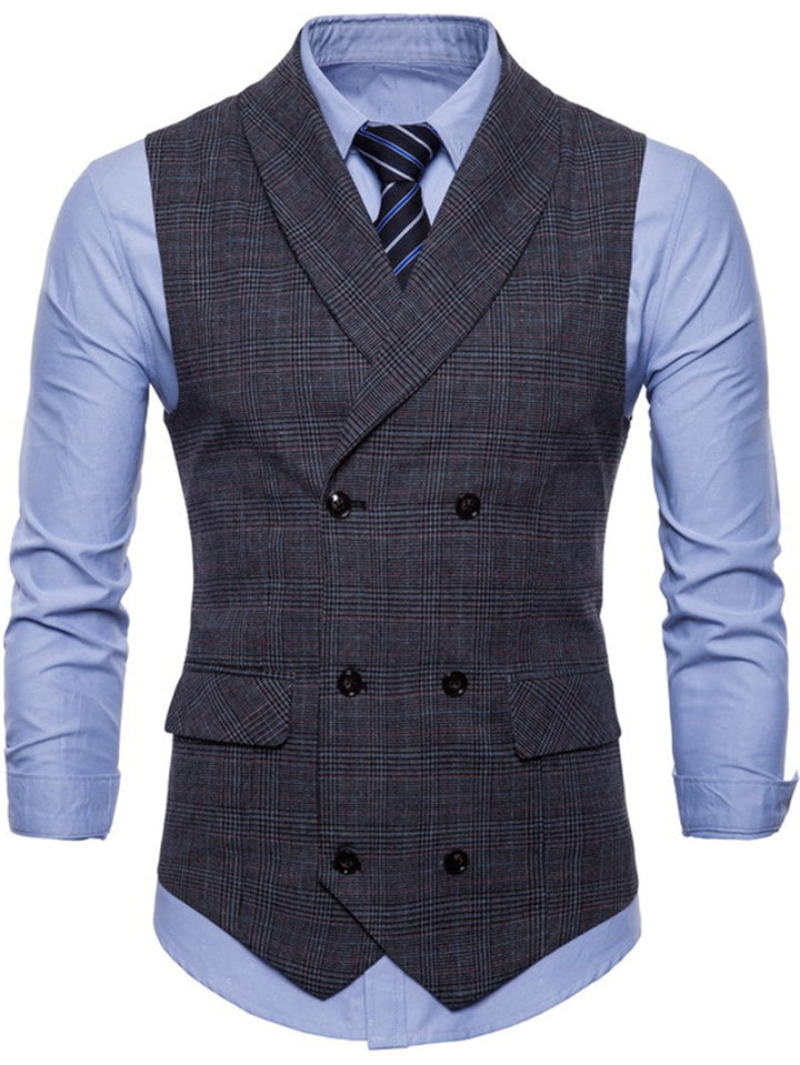 Light Grey Men's Formal Striped Two Breasted-Six Buttons Casual Daily Vest