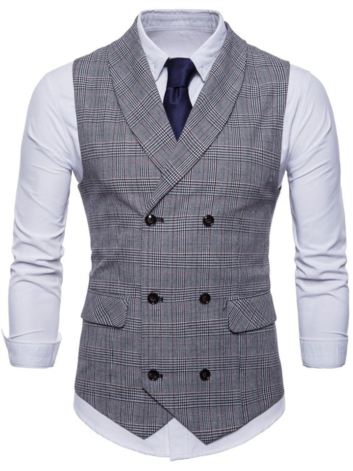 Light Grey Men's Formal Striped Two Breasted-Six Buttons Casual Daily Vest