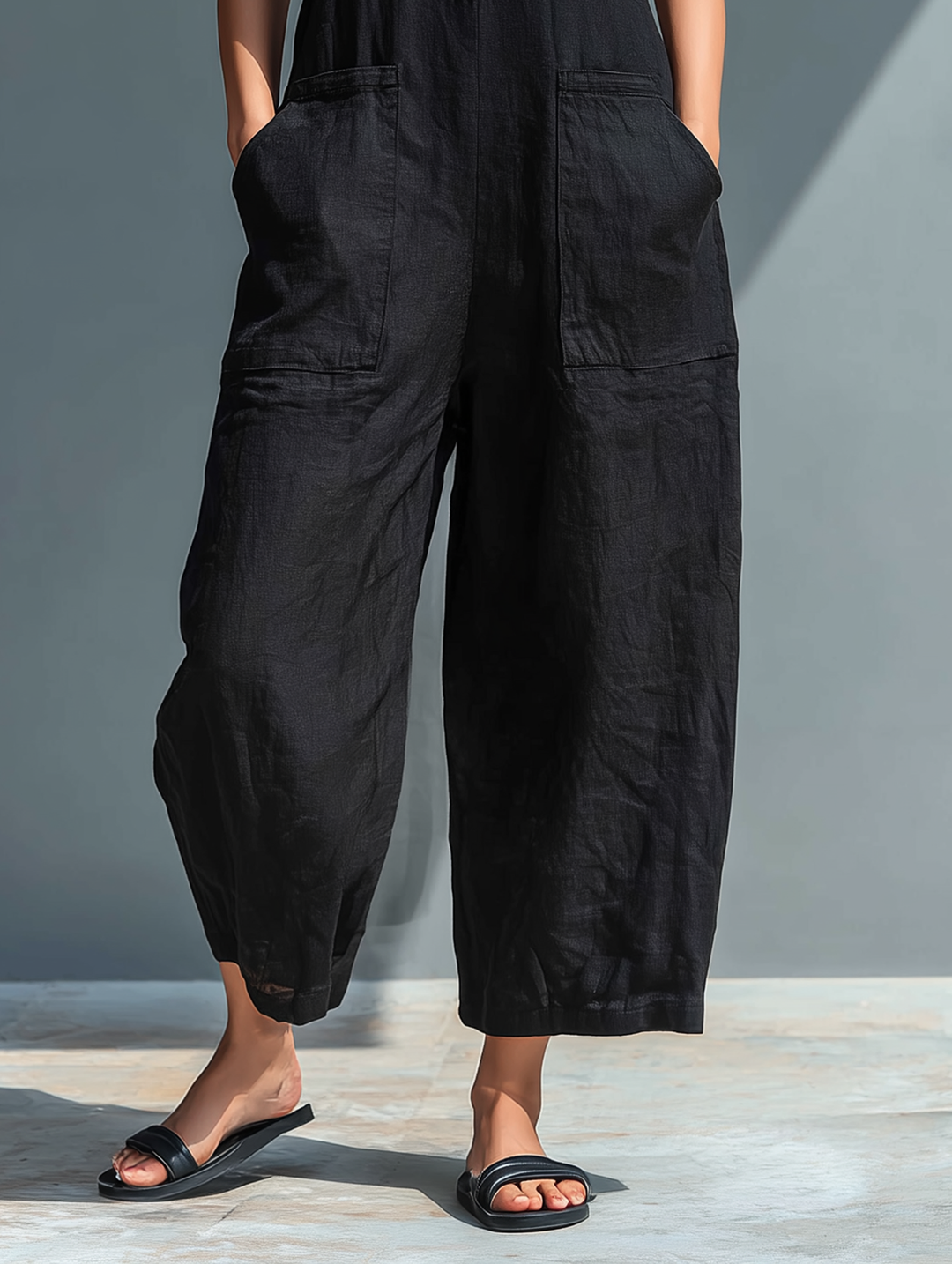 Lea | Minimalist Linen Sleeveless Jumpsuit with High Collar