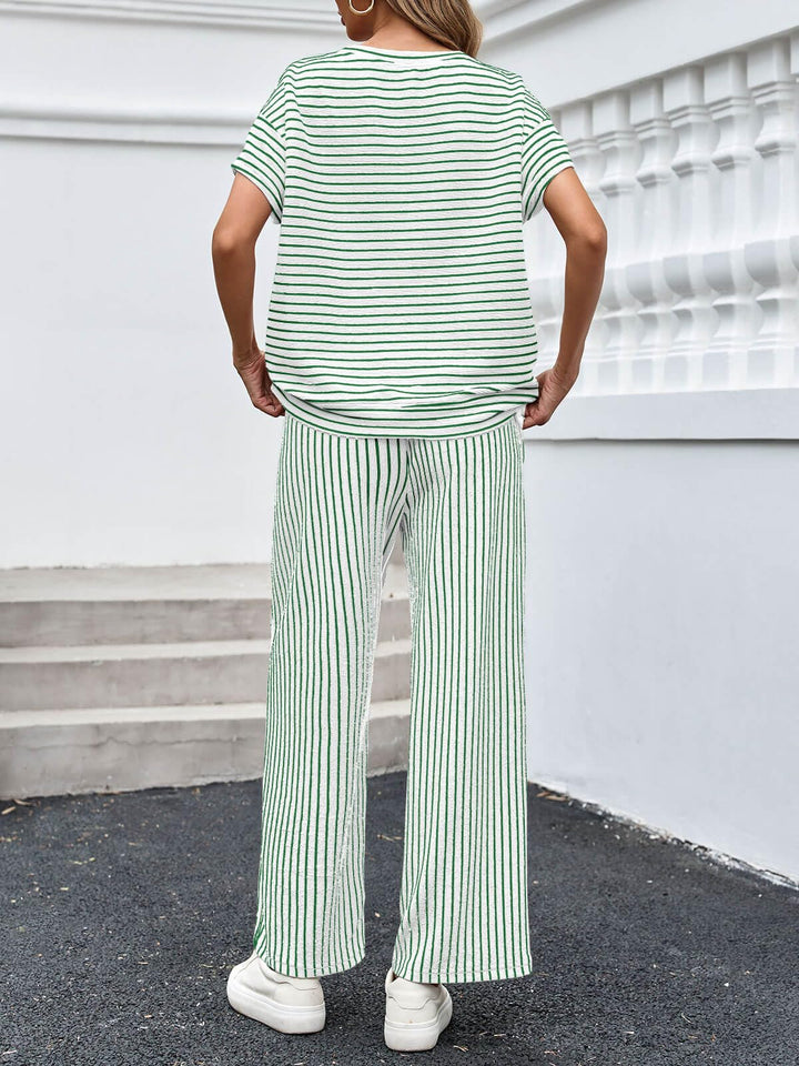 Bea | Two-Piece Striped Set Short Sleeve T-Shirt and Wide Pants