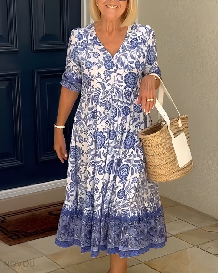 CATHY - Elegant Floral Dress with V-Neck