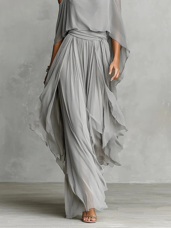 Isabela | Elegant Grey Fluid Set with Straps Top & Lightweight Pants