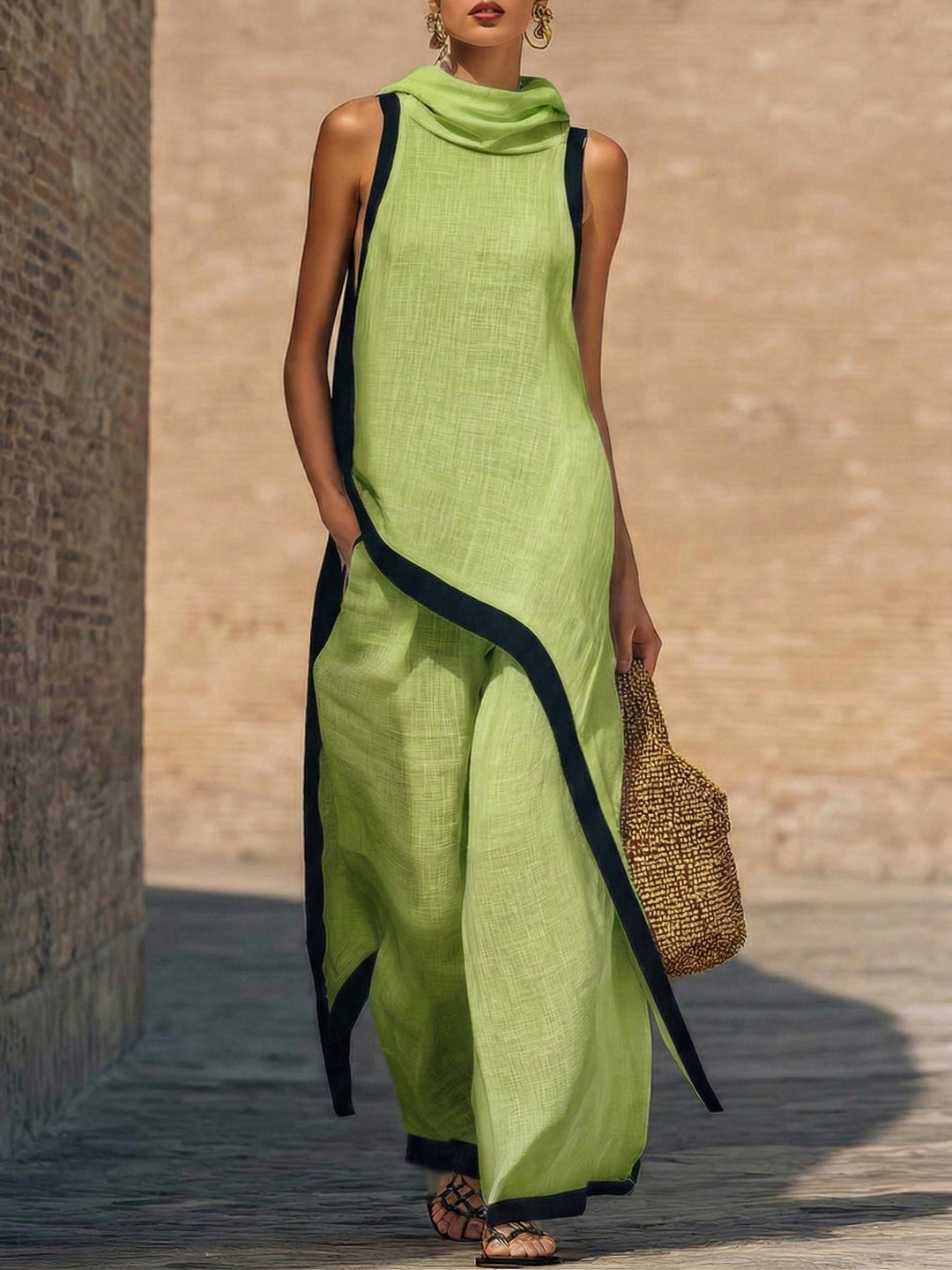 Amara | Elegant Asymmetrical Cut Linen Cotton Artistic Outfit