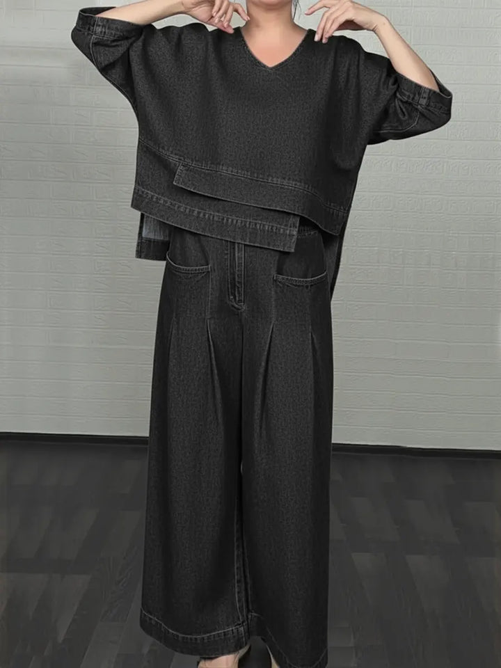 Élise | Modern Denim Set Top and Wide Pants