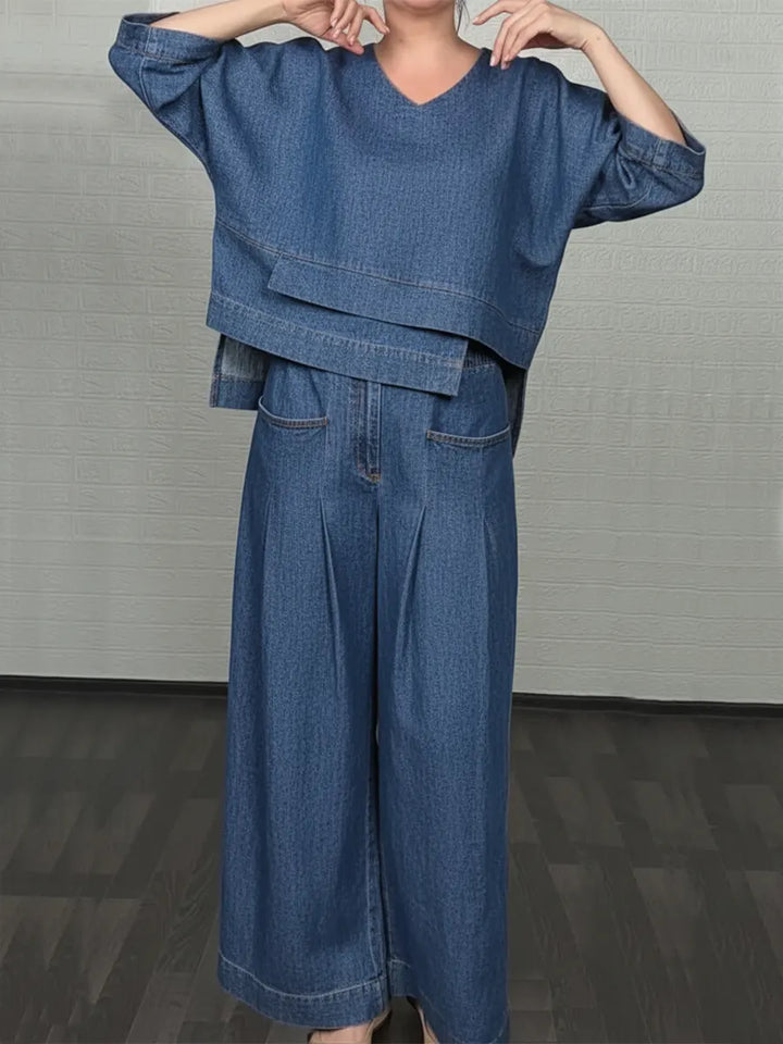 Élise | Modern Denim Set Top and Wide Pants